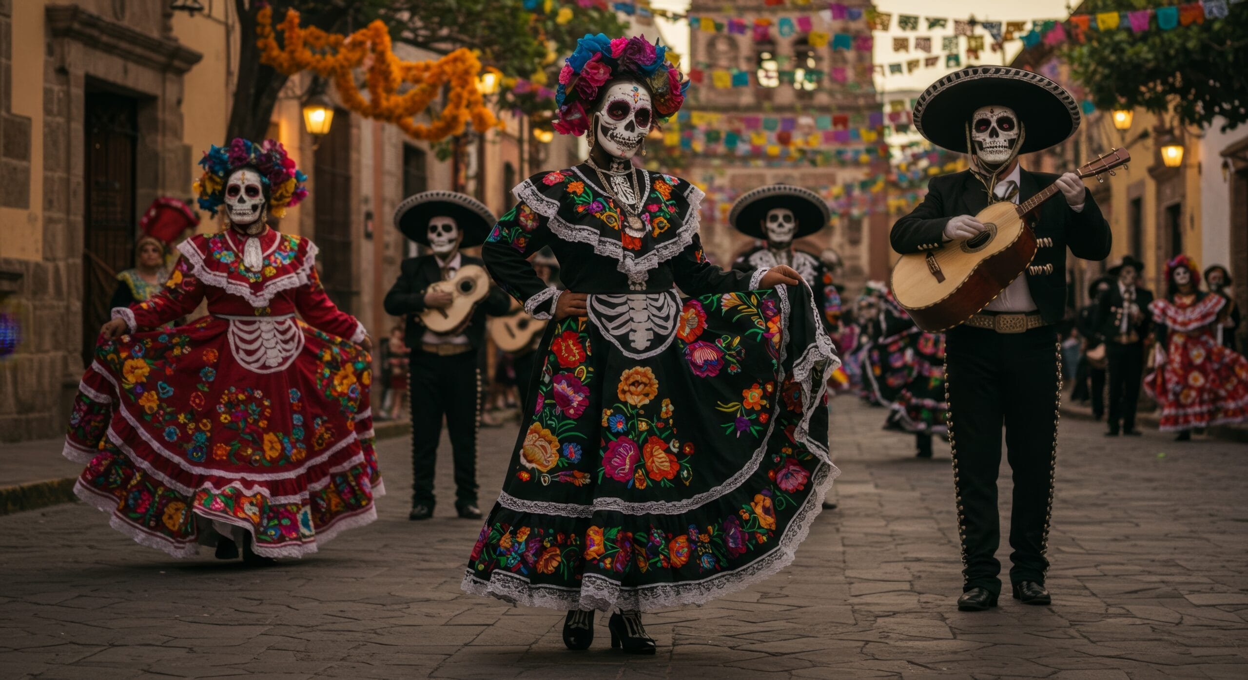 Colourful dancers celebrating traditional festival