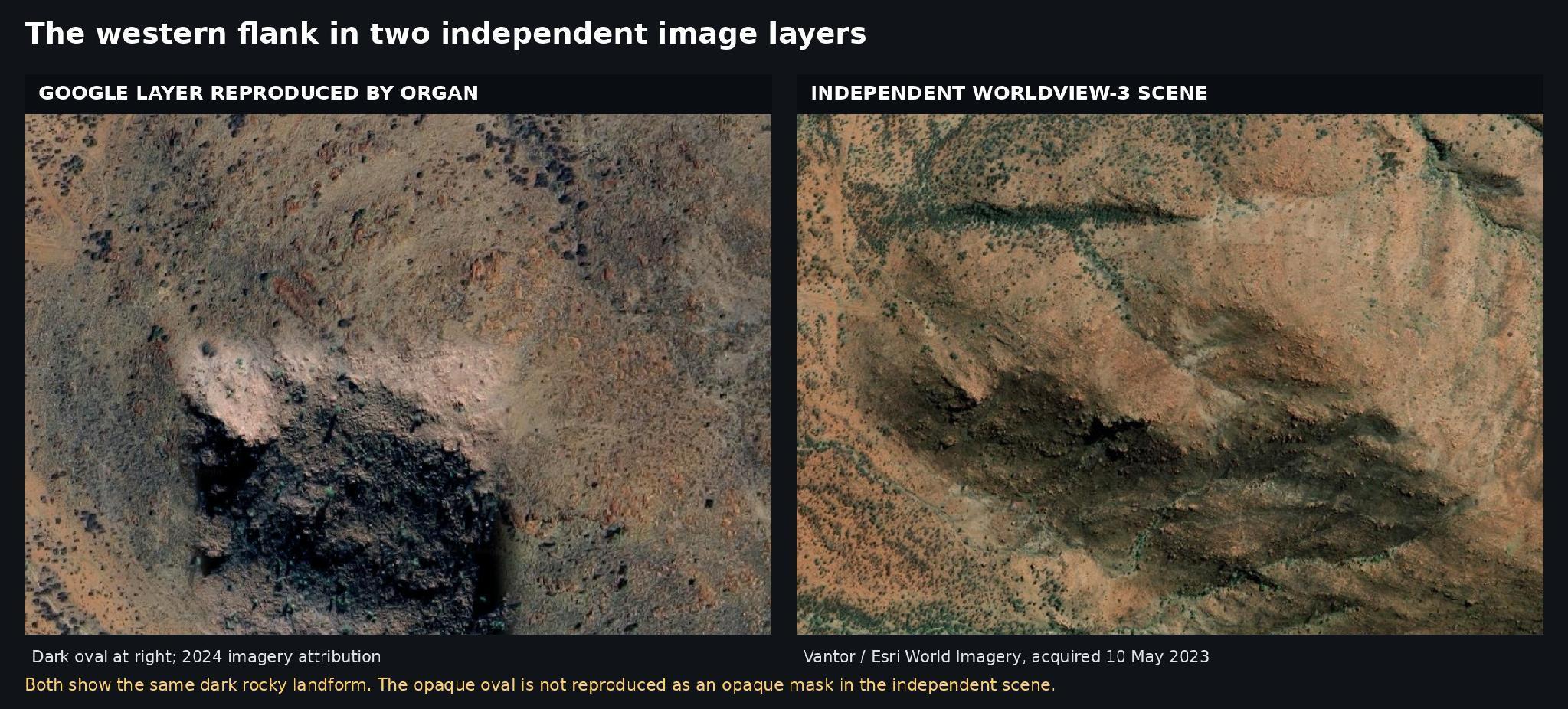 Google imagery compared with independent Vantor WorldView-3 imagery